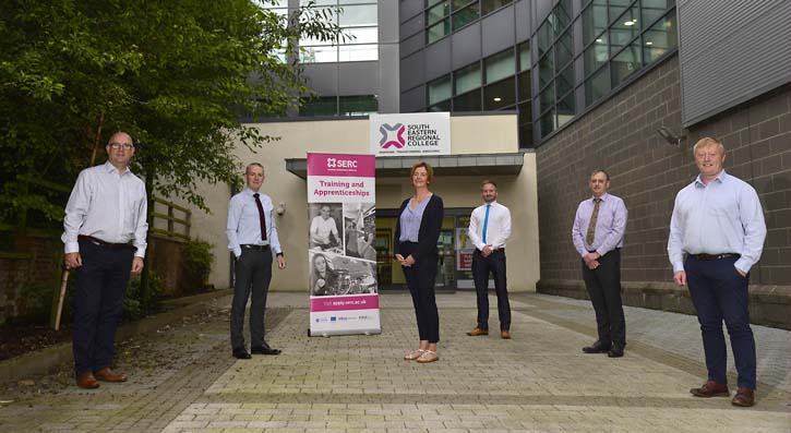 Glass and Glazing Apprenticeship Launch. Pictured L-R Michael Ravey Glas-Seal, Jonathan McKinley – Turkington, Sinead Scullion UCS Group, David Gore – SERC. William Greer – SERC, Mark Scullion UCS Group. 